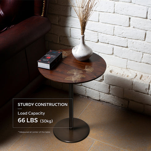 Round Wooden Table with Brass Inlay